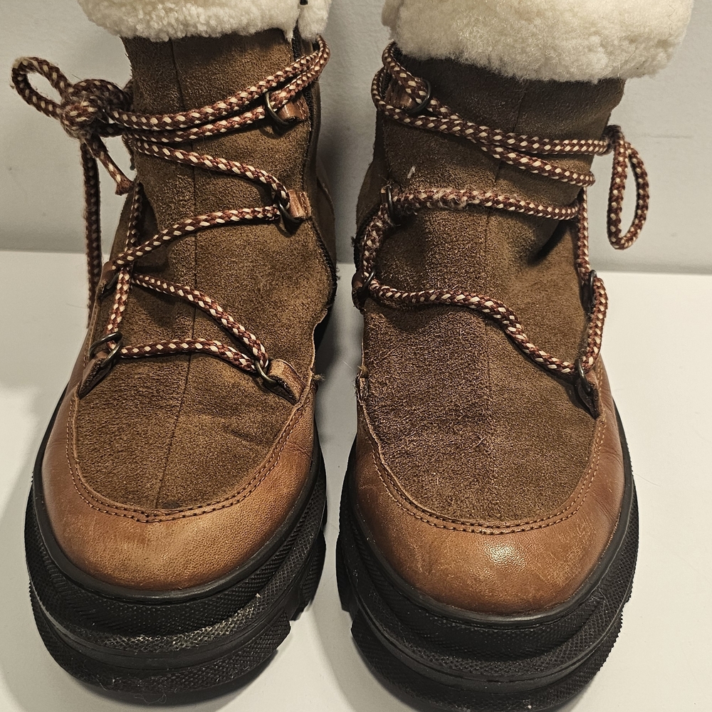 [MINELLI] Sheepskin-Wool Lined Leather High Top Outdoors Boot Women Size 39